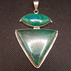 Green Blue Azurite Pendant in Sterling Silver